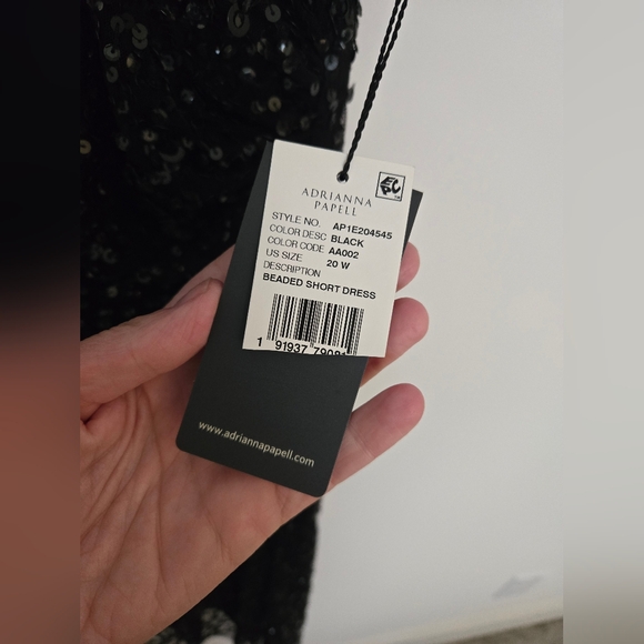 Adrianna Papell Black Sequin short sleeve rouched  waist dress NWT | Size 20 - Picture 3 of 7